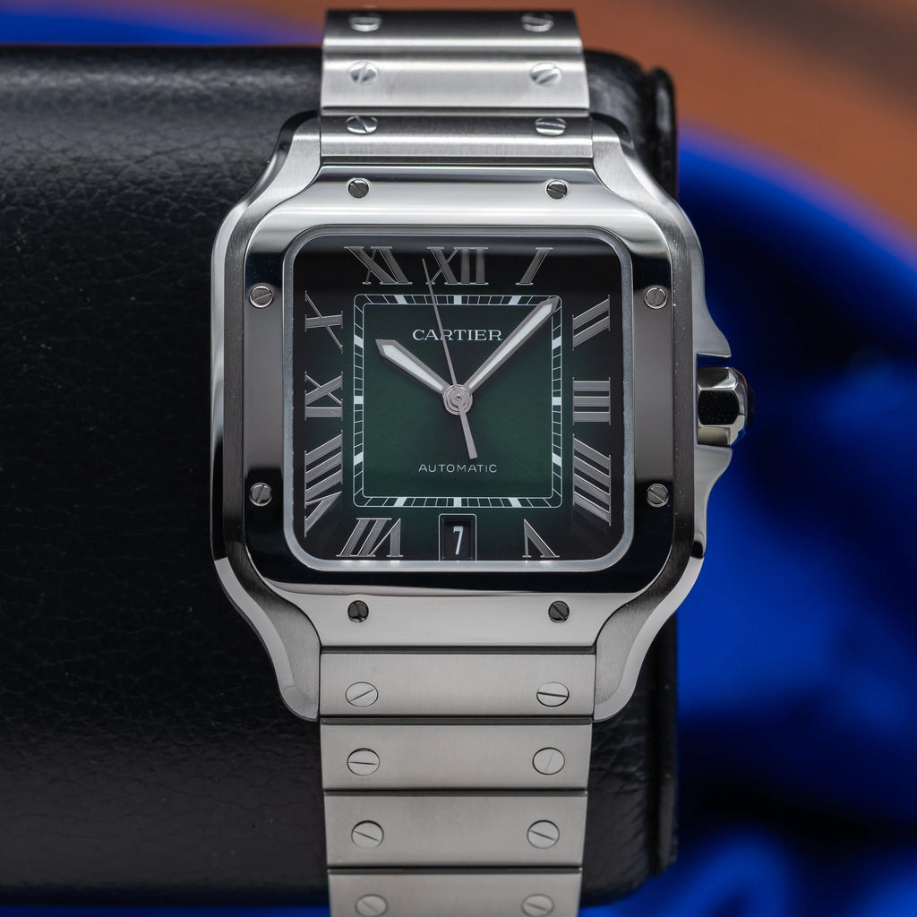 CARTIER Santos Large 40nn Green Dial Bracelet & Green Alligator Strap WSSA0062 — image 6