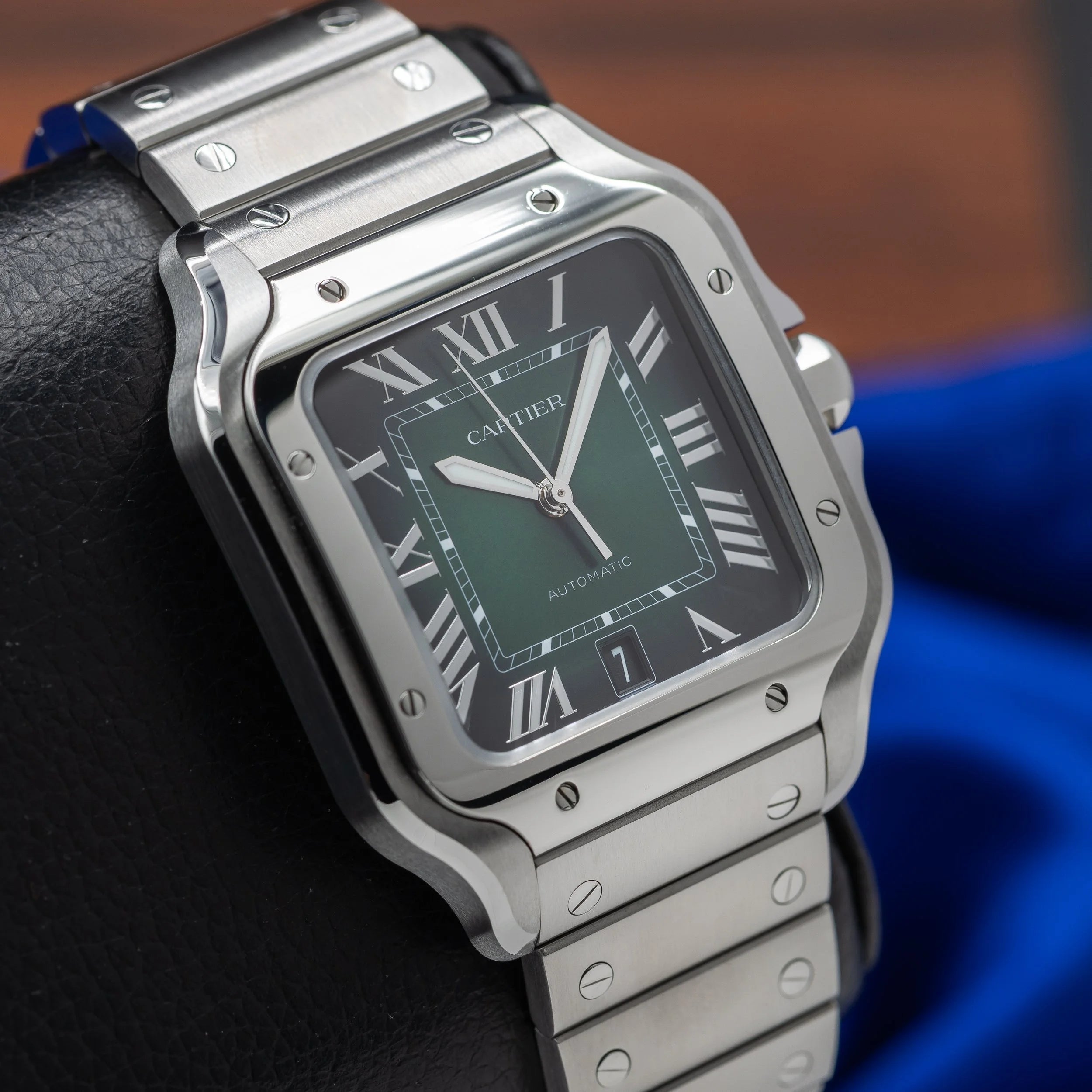 CARTIER Santos Large 40nn Green Dial Bracelet & Green Alligator Strap WSSA0062 — image 7