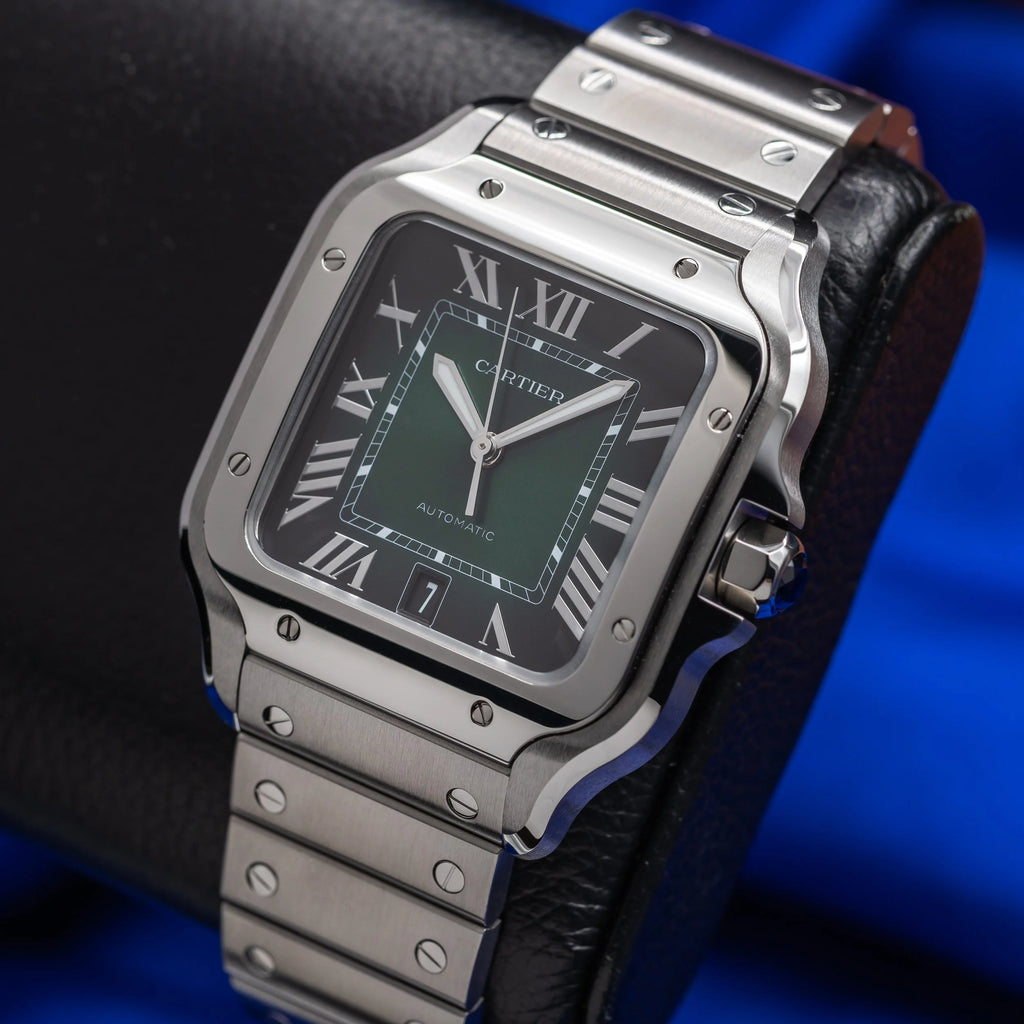 CARTIER Santos Large 40nn Green Dial Bracelet & Green Alligator Strap WSSA0062 — image 8