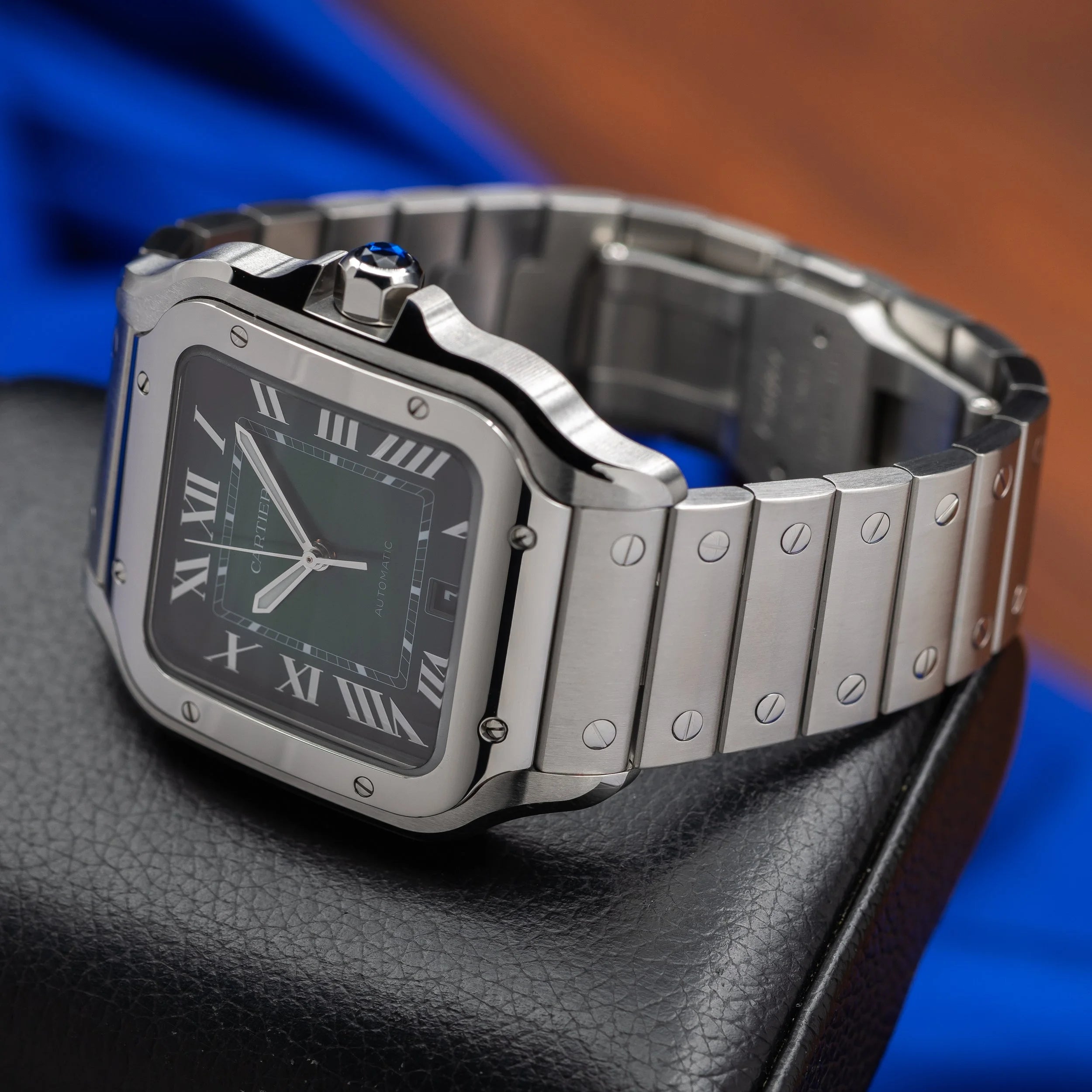 CARTIER Santos Large 40nn Green Dial Bracelet & Green Alligator Strap WSSA0062 — image 9