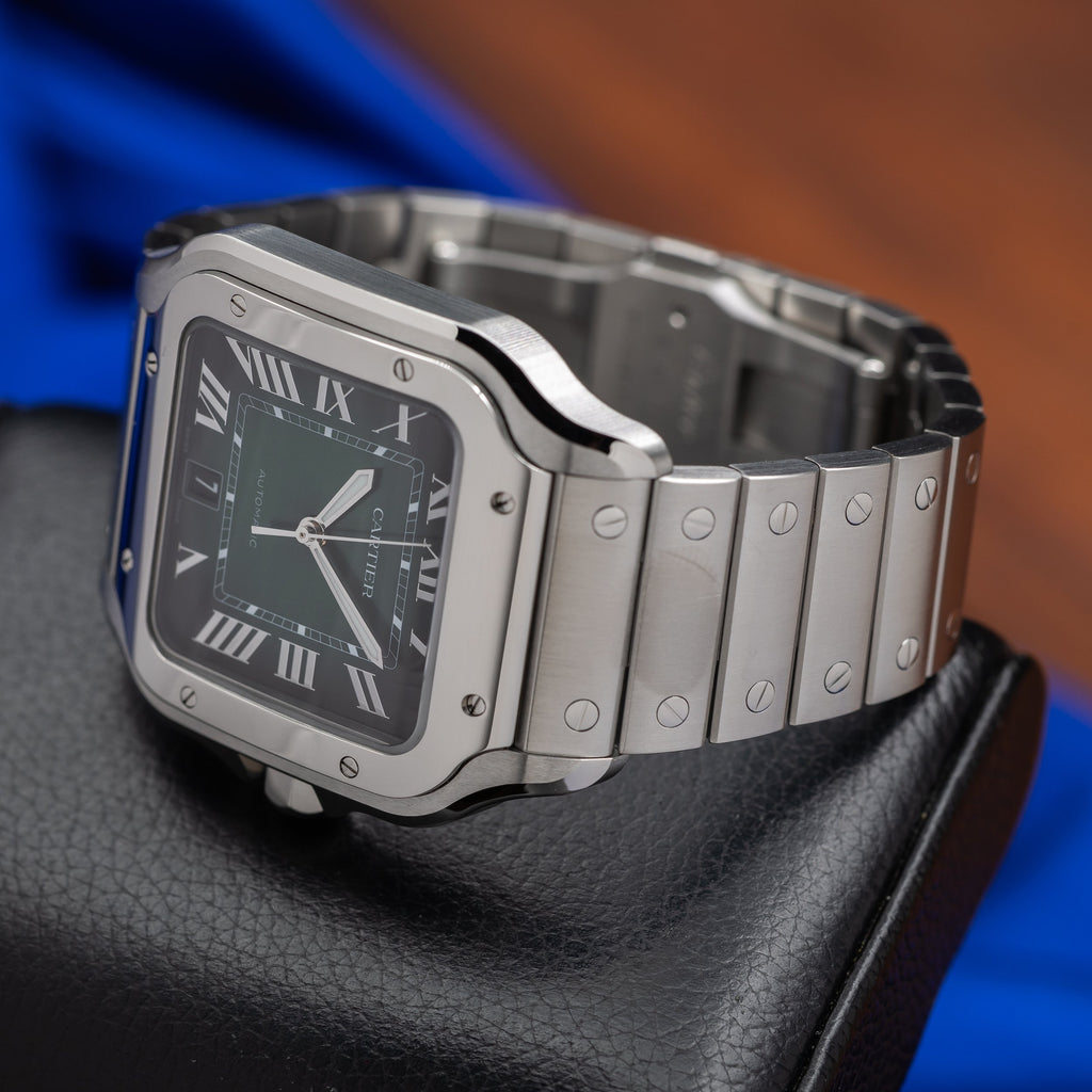 CARTIER Santos Large 40nn Green Dial Bracelet & Green Alligator Strap WSSA0062 — image 10