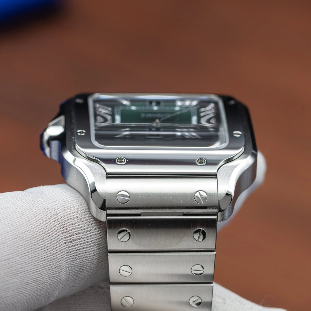 CARTIER Santos Large 40nn Green Dial Bracelet & Green Alligator Strap WSSA0062 — image 14