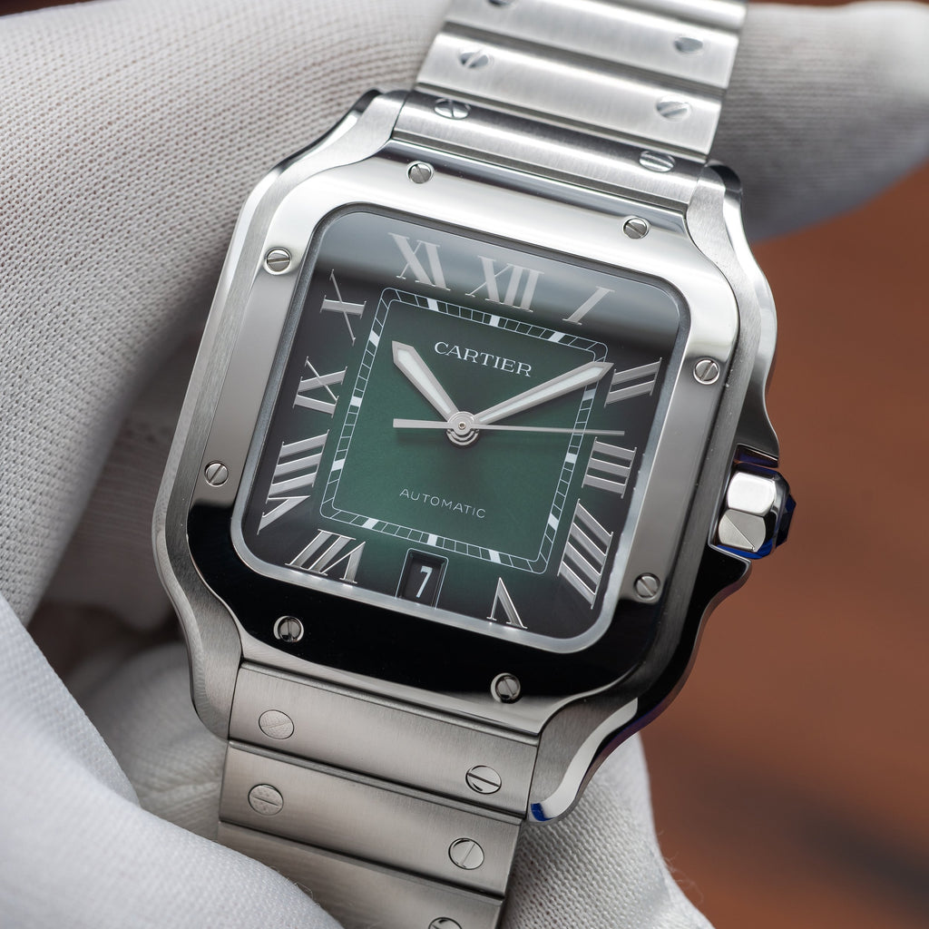 CARTIER Santos Large 40nn Green Dial Bracelet & Green Alligator Strap WSSA0062 — image 15