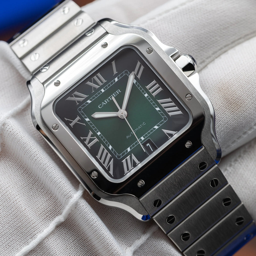 CARTIER Santos Large 40nn Green Dial Bracelet & Green Alligator Strap WSSA0062 — image 16