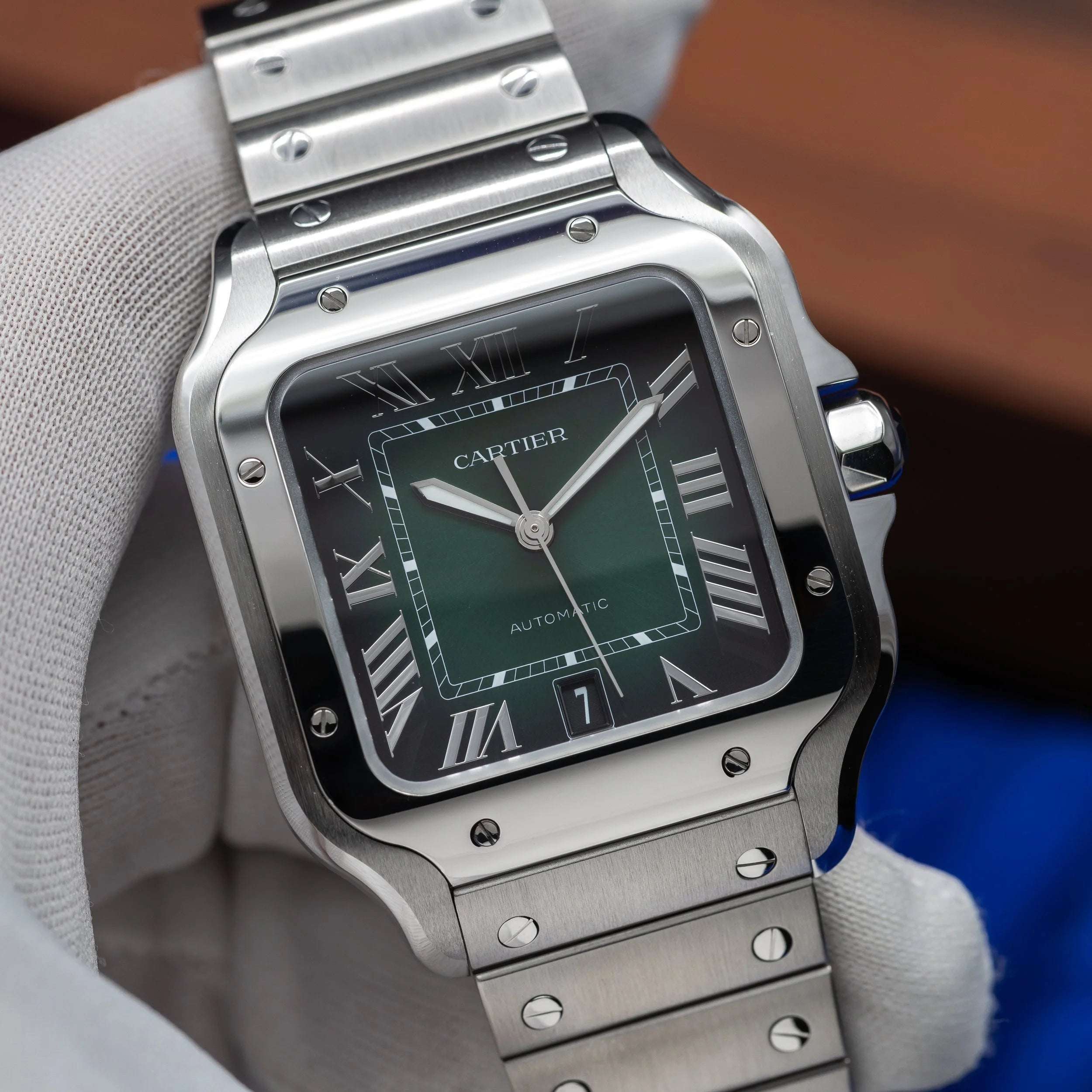 CARTIER Santos Large 40nn Green Dial Bracelet & Green Alligator Strap WSSA0062 — image 1