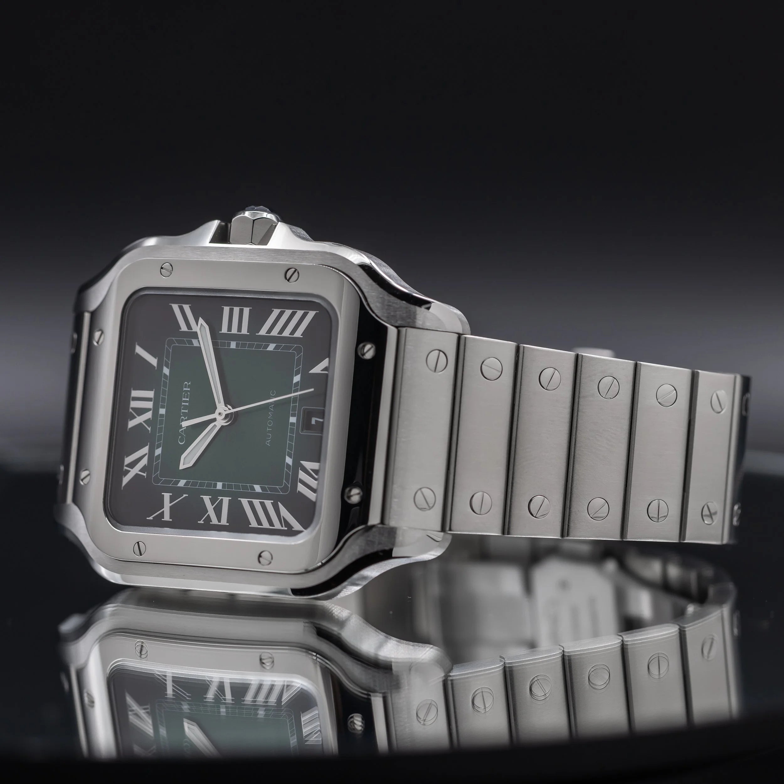 CARTIER Santos Large 40nn Green Dial Bracelet & Green Alligator Strap WSSA0062 — image 4