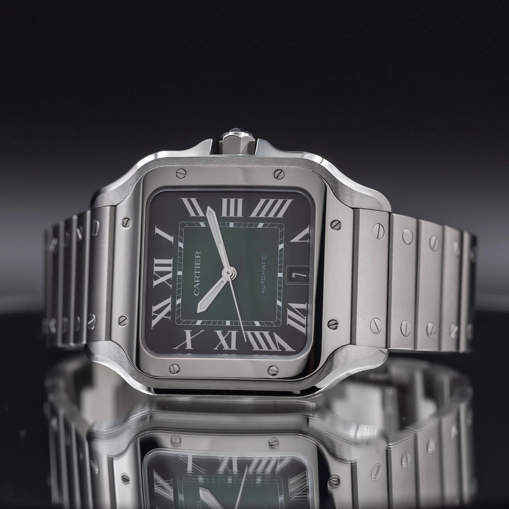 CARTIER Santos Large 40nn Green Dial Bracelet & Green Alligator Strap WSSA0062 — image 2