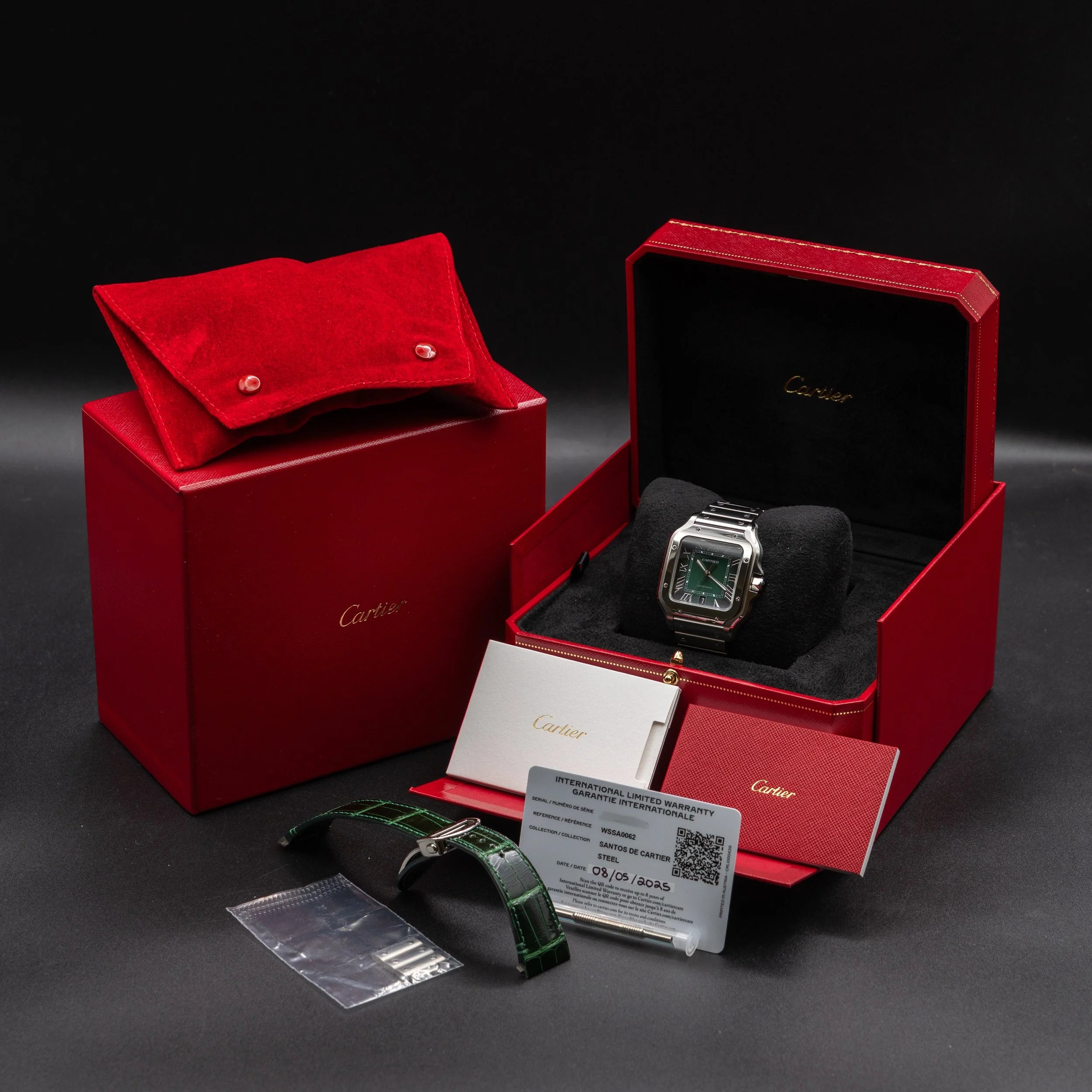 CARTIER Santos Large 40nn Green Dial Bracelet & Green Alligator Strap WSSA0062 — image 3