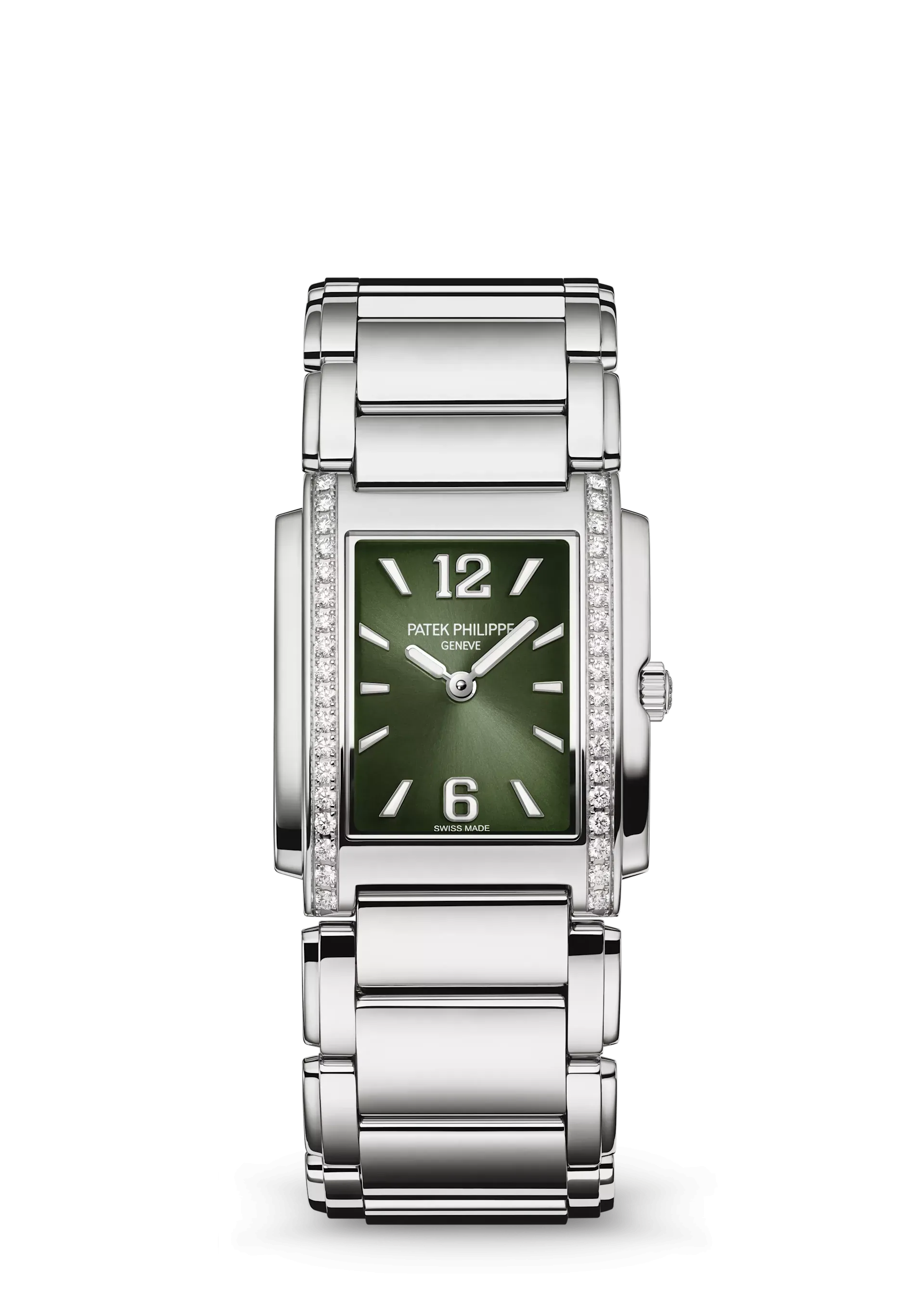 Patek Philippe Twenty~4 Stainless Steel Olive Green Sunburst Dial Watch 4910/1200A-011